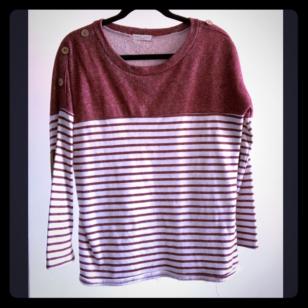Striped Long Sleeve Sweater w/ Buttons